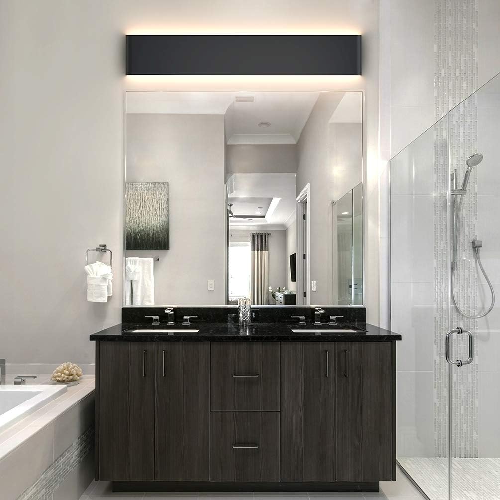 Aipsun 30W/32.6in Modern Black Vanity Light Indoor Modern Rectangular LED Wall Mount Light Up and Down Vanity Light for Bathroom Lighting Fixtures Warm Light 3000K