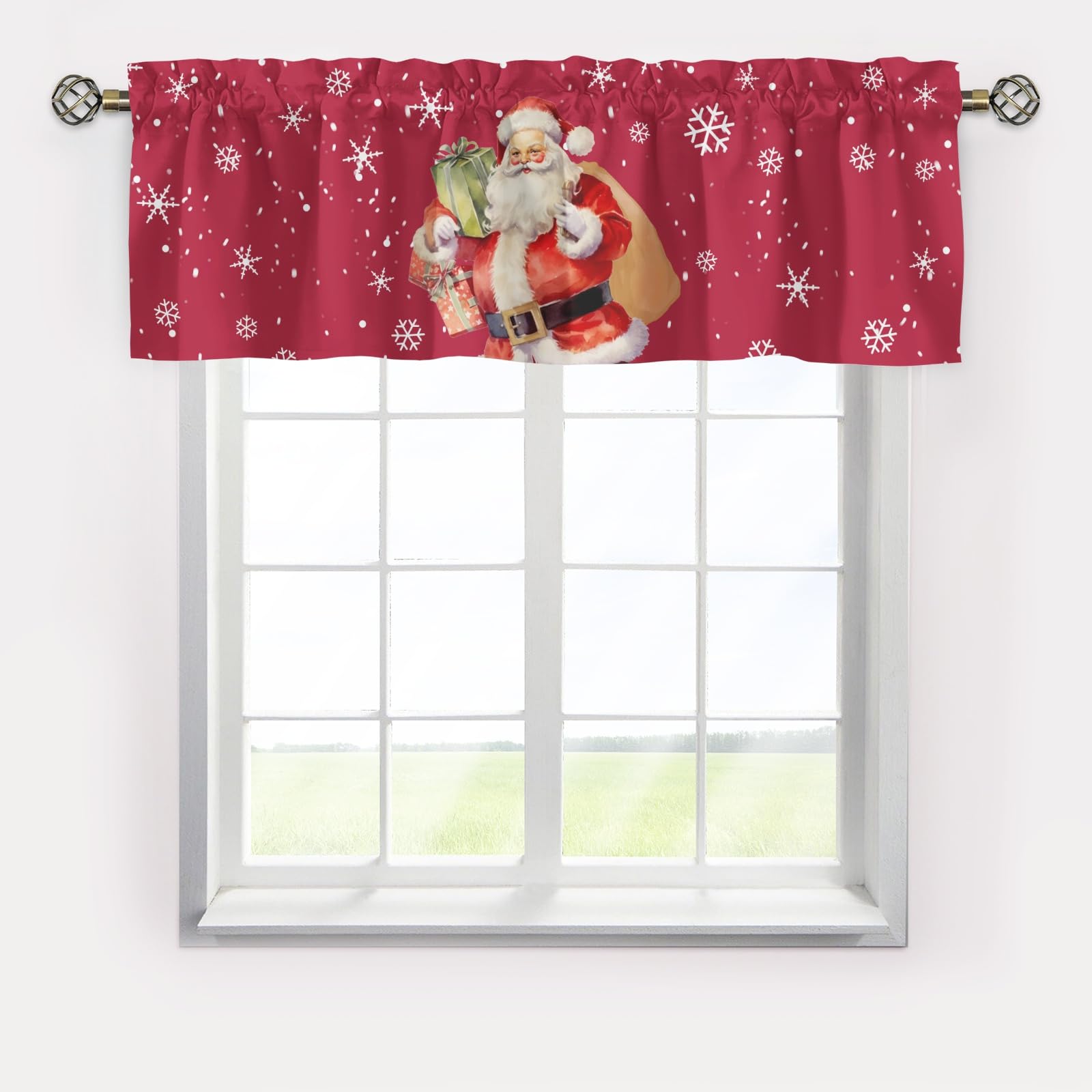 Hliyty Christmas Santa Claus Curtains Valance, Curtain Valance Window,Blackout Curtain Valances,Curtains Rod Pocket Valances,Farmhouse Country Window Curtains for Kitchen Bathroom Living Room Bedroom