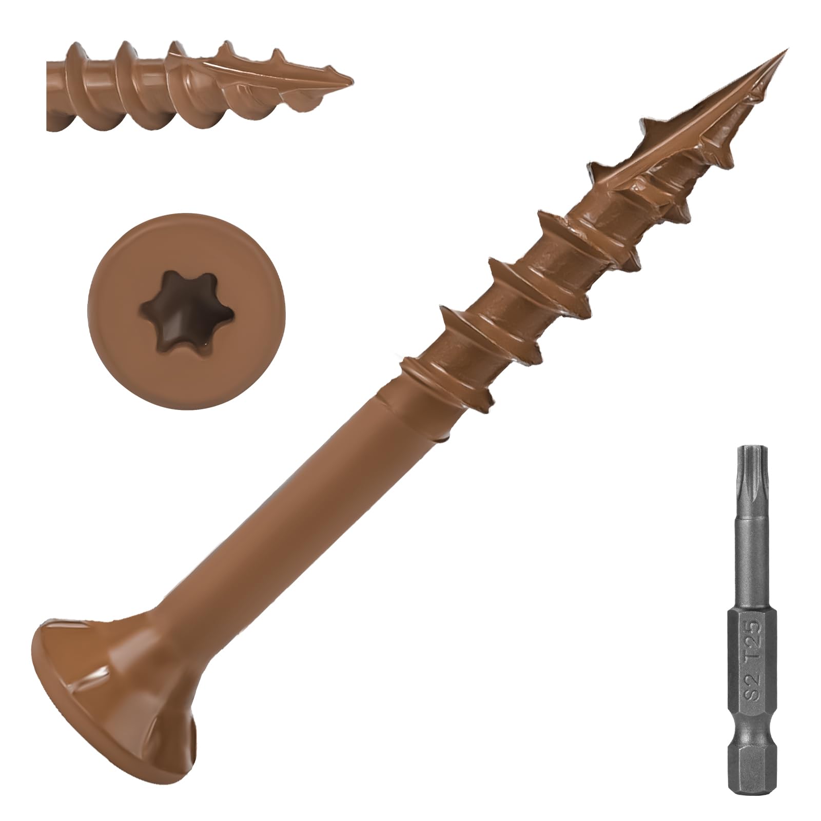 Home DIYer 20Pcs #8x1-5/8" Heavy-Duty Black Decking Screws, Outdoor Torx Drive Wood Screws with Rust Resistant Coating, T25 Torx Bit, for Timber Fence Deck