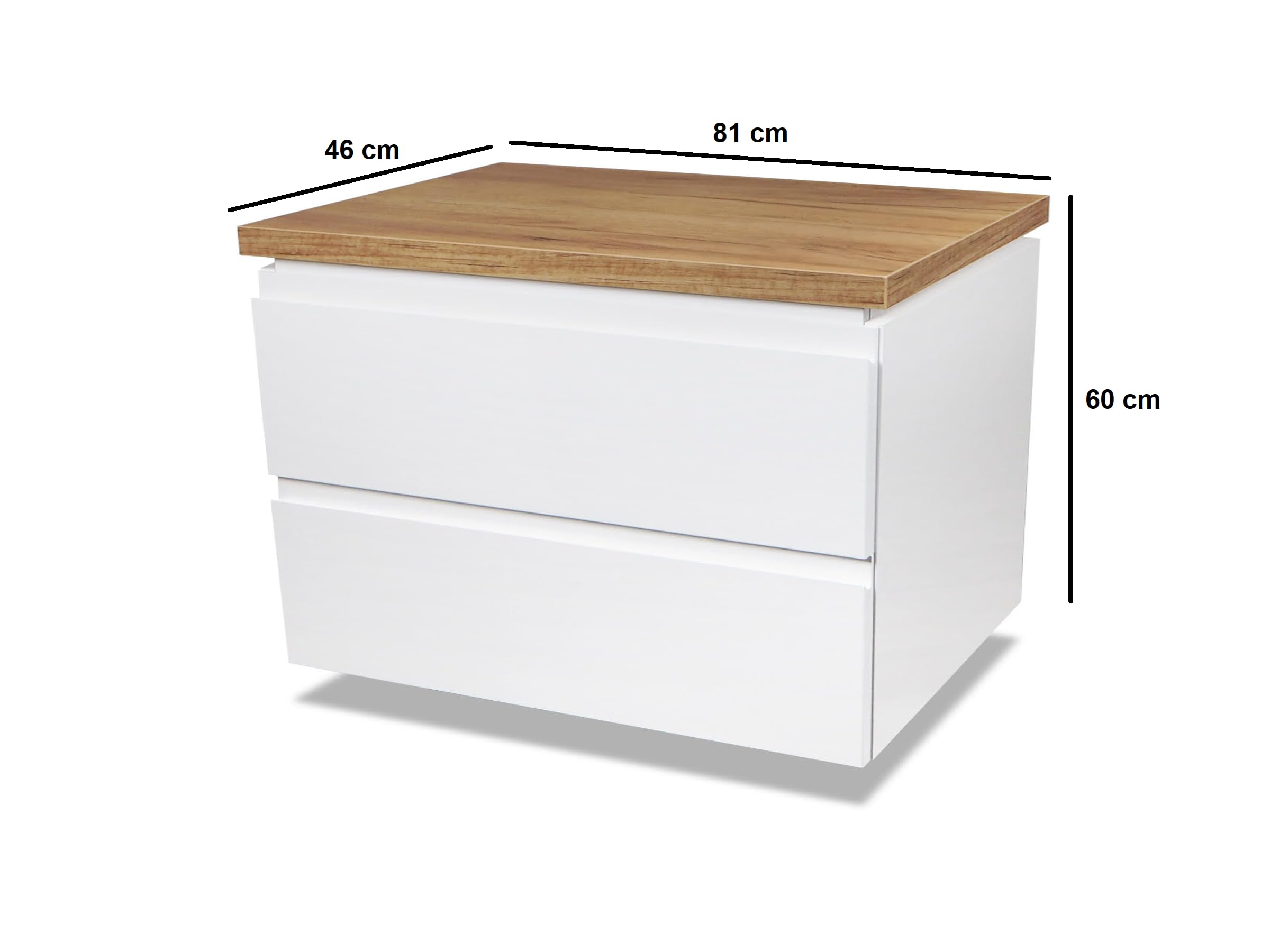 VBChome Badezimmerschrank 80x45 cm Waschbecken 71x38 cm Weiß Unterschränke Wandschrank Waschbeckenunterschrank Hängeschränke mit Arbeitsplatte 2 Schubladen Gefräste Griffe