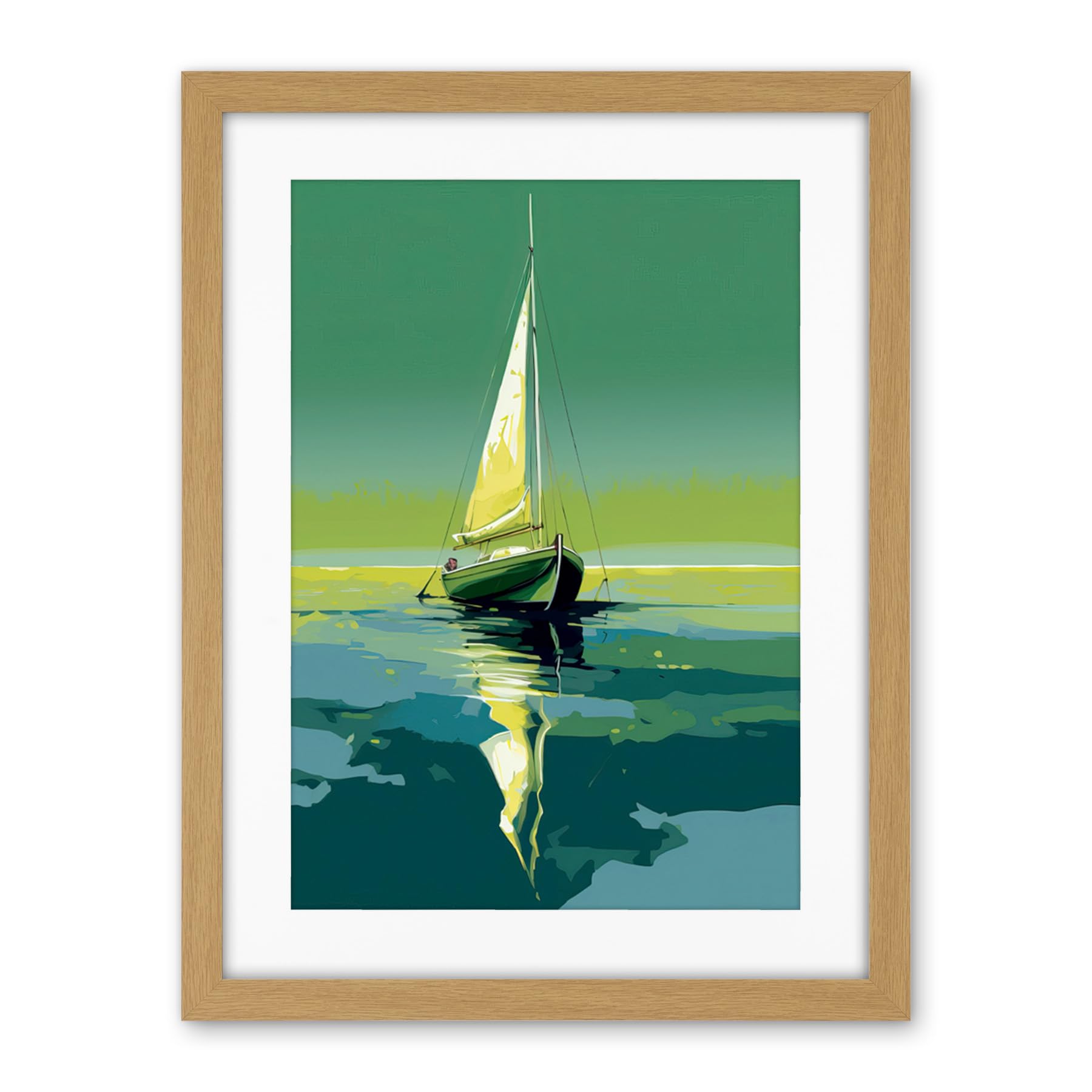 Artery8 A Sailboat on a Calm Sea Under a Cloudless Sky Artwork Framed Wall Art Print 18X24 Inch