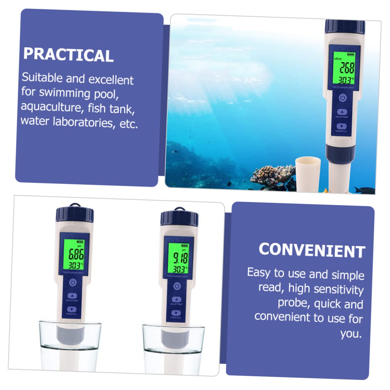Generico Metro Sale Marino Kit per Il Test dell'Acqua della Piscina Fish Tank Portatile Tester Digitale Acquario Portatile Piscina Rifrattometro Digitale Tester e Misuratore