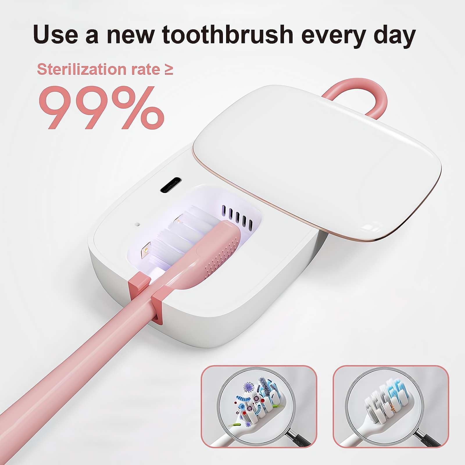 Désinfectant UV pour brosse à dents et support avec lumière UV, étui de stérilisateur de brosse à dents portable, rechargeable par USB, couvercle de stérilisateur de brosse à dents de voyage