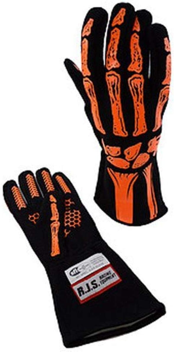 RJS Racing Equipment Men's Single Layer Skeleton Gloves(Orange, Large), 1 Pack