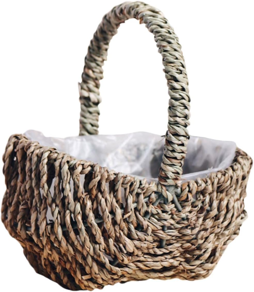 BESPORTBLE Weave Wedding Flower Basket Handheld Small Korean Style Flower Girl Basket for Petals Ceremony and Wedding Decorations