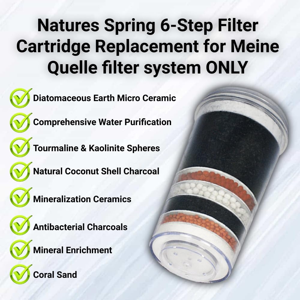 Natures Spring Ersatz-Wasserfilterkartuschen für das Mene Quelle Wasserfiltersystem - Keramikvorfilter - 6-Stufen Filterkartusche - Mineralisierungsstufe mit Maifansteinen (6-Stufen Filterkartusche)