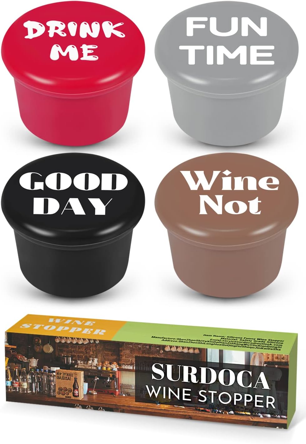 Uр Tо 40% оƒƒ Funny Brewing Labels Wine Stoppers - SURDOCA 4 Reusable Cute Cork Rubber Caps Topper Saver. Novelty Holiday Gift, Unique Gifts for Adults Men Women