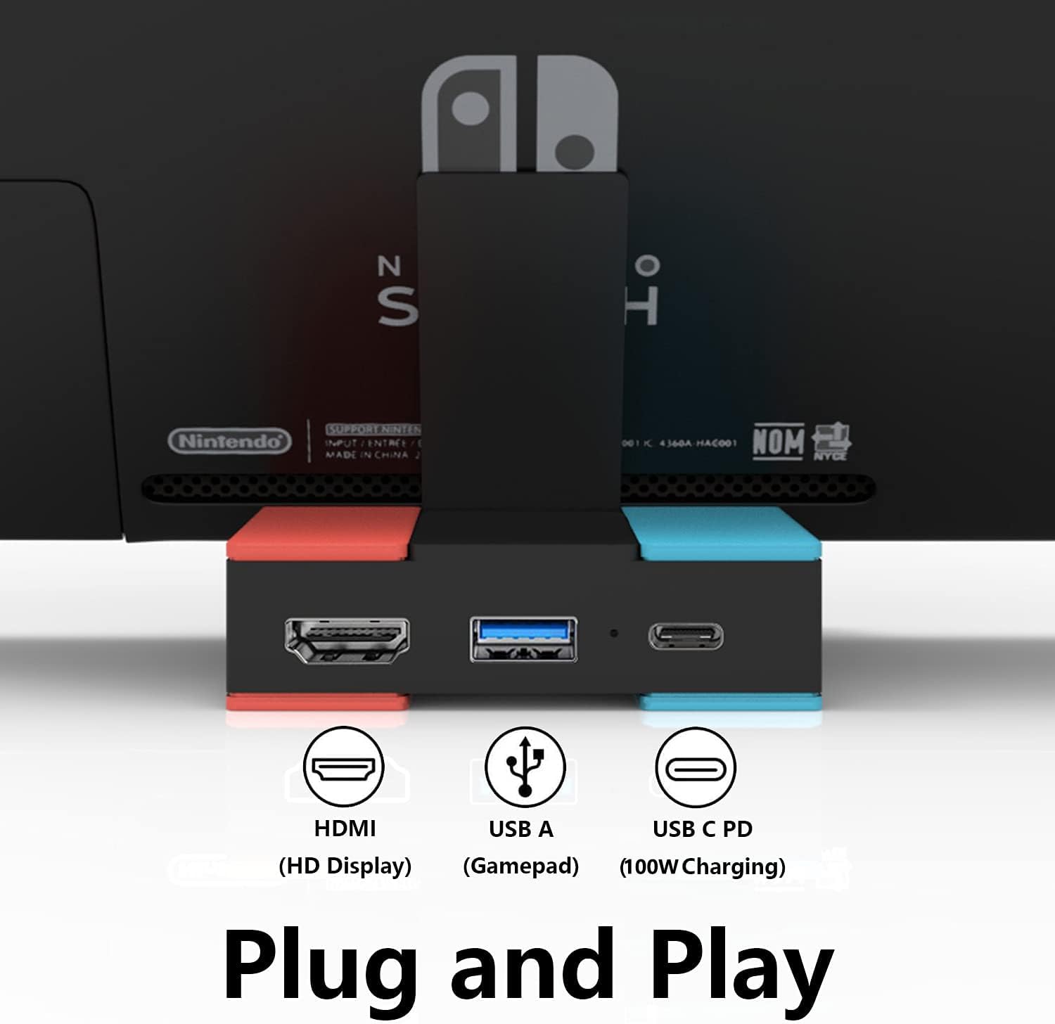 Switch OLED Station d'accueil Portable Chargeur de Remplacement Adaptateur TV HDMI 4K avec Port USB 3.0 supplémentaire Compatible avec Les modèles Officiels N intendo Switch/Switch OLED