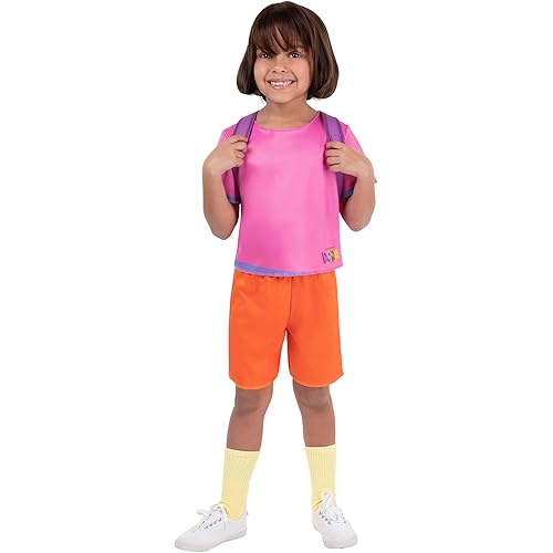 Dora the Explorer Official Toddler Halloween Costume - Foam Backed Backpack with Printed Design plus Hairclip, Shirt, and Shorts