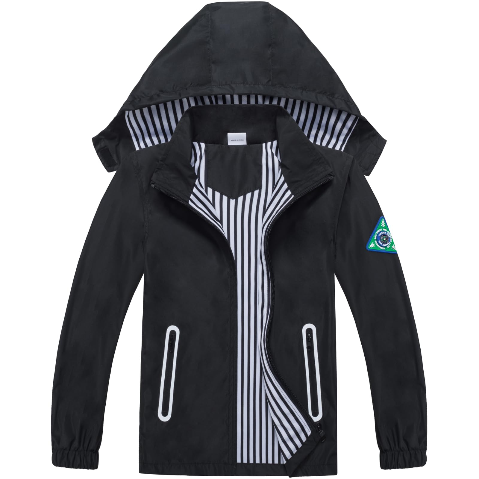 Boys Rain Jacket with Detachable Hood Lightweight Raincoats for Kids