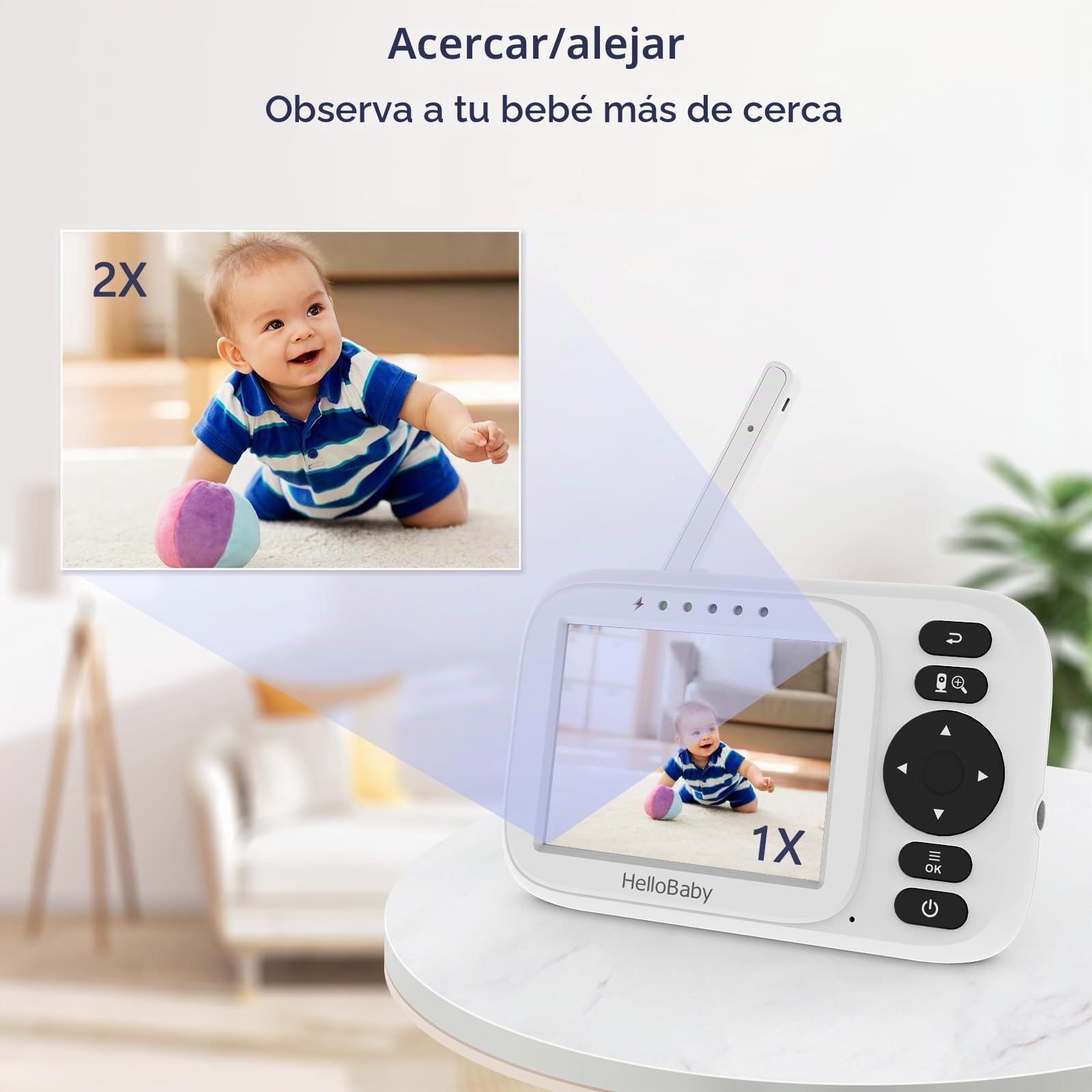HelloBaby Camara Vigilancia Bebe Vigilabebes con Camara con Pantalla 3.2" IPS, Baby Monitor Sin WiFi,Visión Nocturna, Cable de Carga USB, VOX, Despertador, Zoom 2X, 8 Idiomas, Alcance de 300m