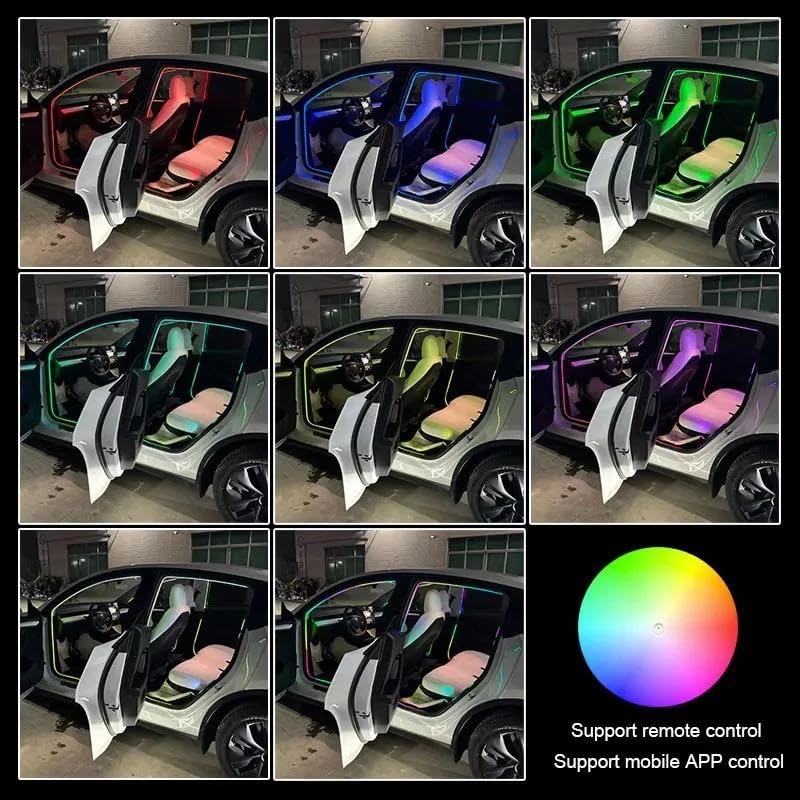 Éclairage intérieur de voiture Lumière ambiante porte voiture RGB 64 couleurs, bandes lumineuses porte 2/4, lumières fenêtre, lumière flux Lumière D'ambiance,(2 IN 1 3.5M)