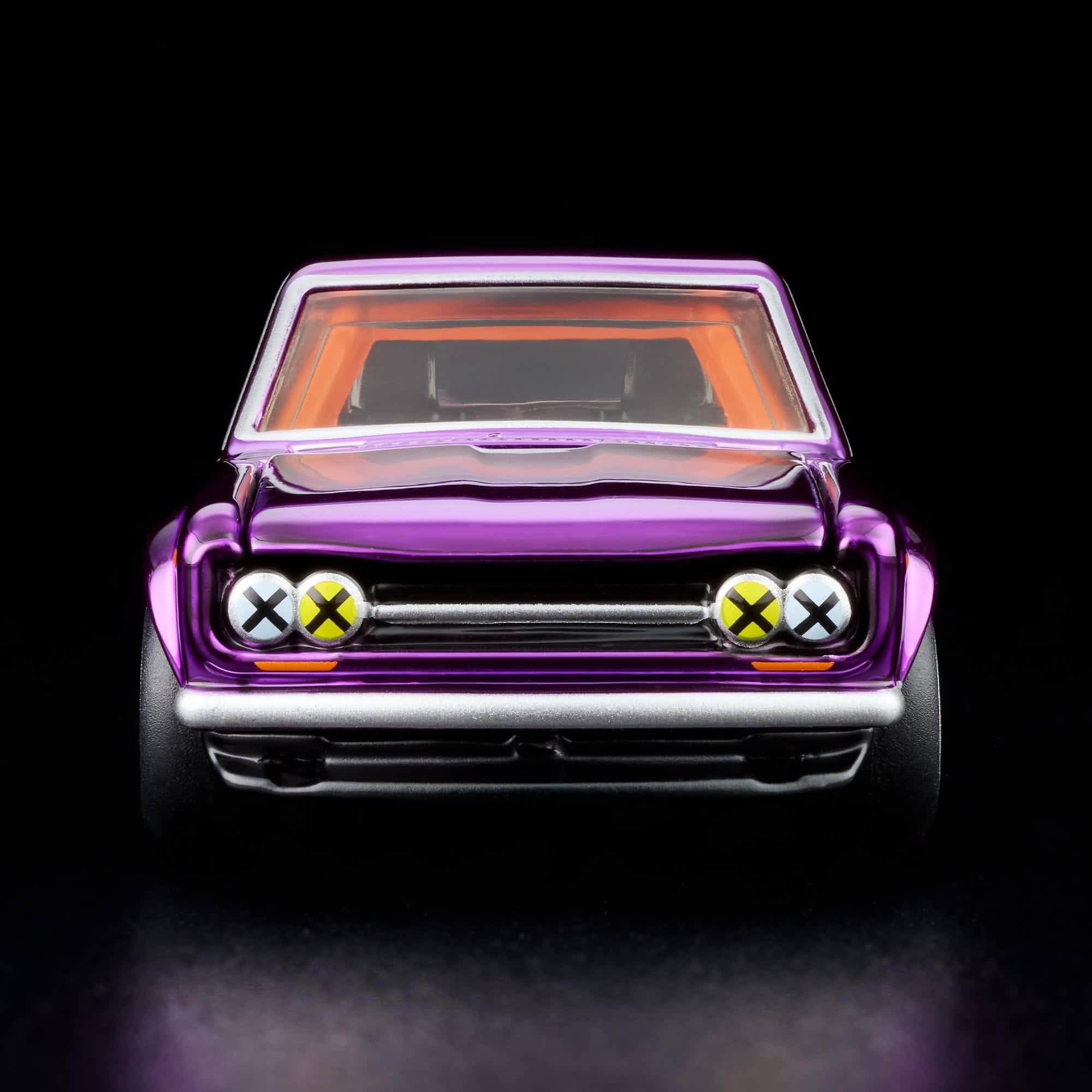 Hot Wheels RLC '71 Datsun 510, Spectraflame Purple, w skali 1:64, odlewany metalowy samochód z otwieraną maską, prawdziwe złote koła jeźdźców, ekskluzywna kolekcja