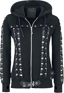 Banned Corset Hoodie Women Hooded Zip Black, mit Daumenlöchern, mit Nieten, Schnürung Regular