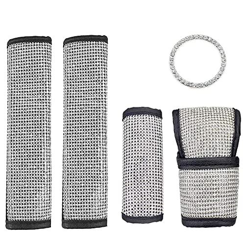 fangfei 4pcs/Set Crystal Diamond Gear Shift Knob Cover, Seat Belt Cover, Handbrake Cover Car Bling Accessories Interior