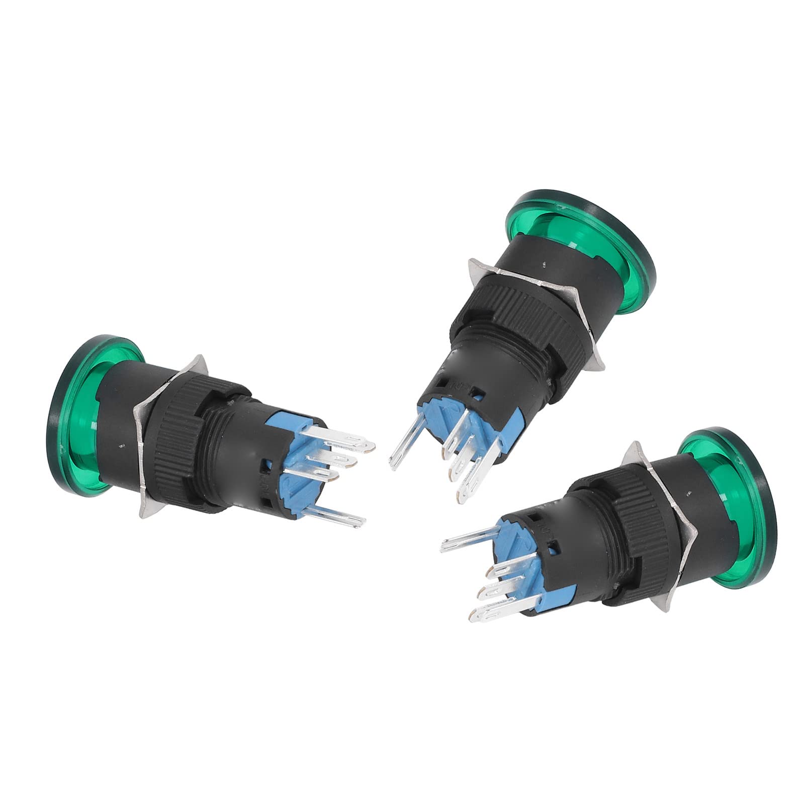 Aramox Interruptor de Botón de 16 Mm Interruptor de Botón de Bloqueo Automático con Luz Verde Contacto Plateado 1NO 1NC AC220V para Máquinas Herramientas Equipos Textiles Control Industrial Ligero