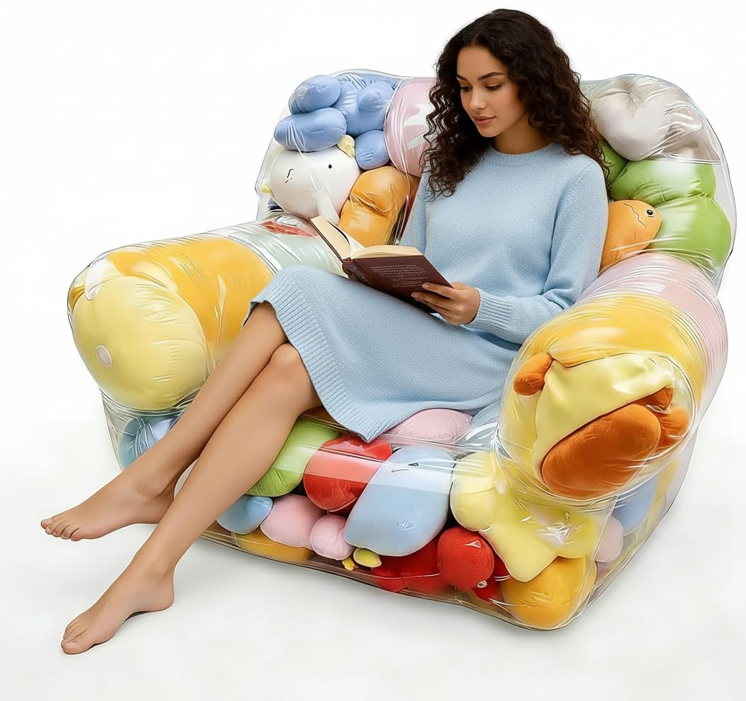 2026 Trending Stuffed Animal Storage Chair - Oversized Clear Bean Bag, Waterproof Stuffed Animal Chair, PVC Bean Bag Chair Plush Toys Storage & Organizing for Playroom/Bedroom