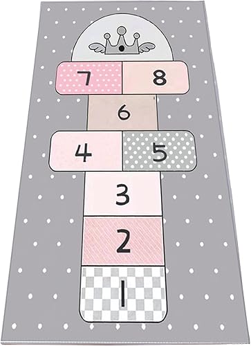 Hopscotch Mat de 31 x 63 pulgadas, alfombra de juego de salto y cuenta con bonito diseño de estrella, alfombra de juego antideslizante para niños,