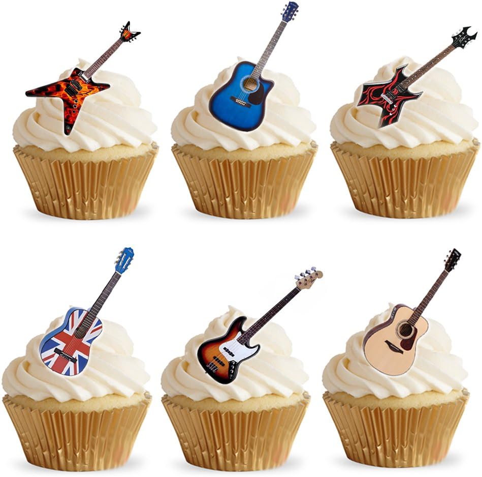 28 Stand Up Acoustic Rock Guitar Themed Edible Wafer Paper Cake Toppers Decorations