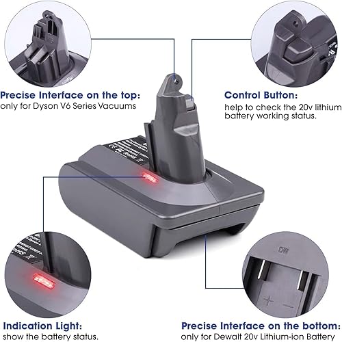 Miniatura 4 de Adaptador para Dewalt Convert para Dyson V6 Aspiradora Batería para Animal+Fluffy Absolute Motorhead Coche+Barco Reemplazo para DC58, DC59, DC72,