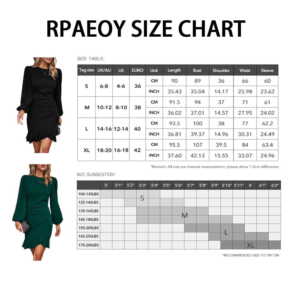 Robe Femme Manches Longues à Ourlet Volanté Elegant Bodycon Sexy Chic Crayon Midi Robe pour Soirée Cocktail Travail Automne