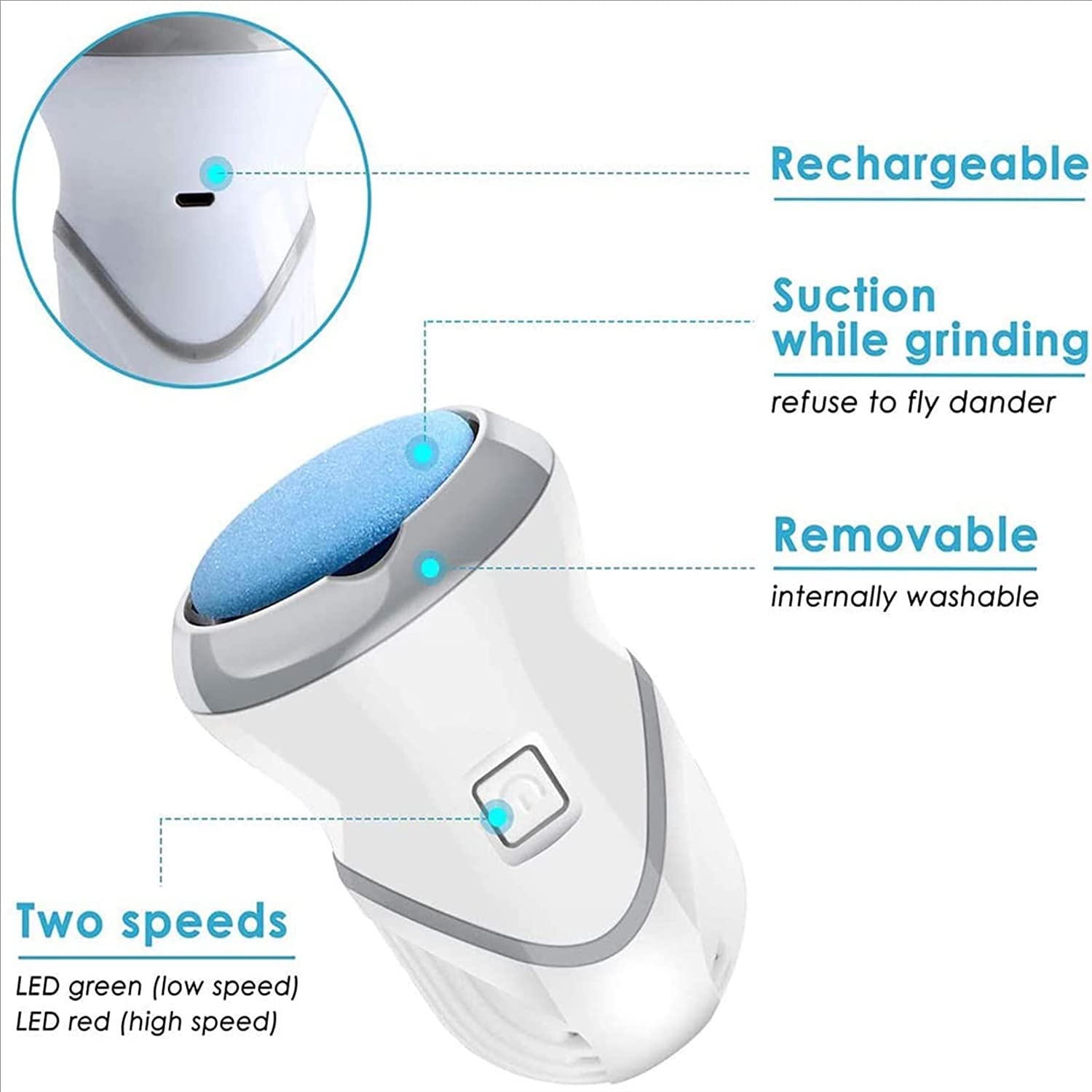 X&Z-XAOY Amoladora De Pie Eléctrica Herramientas De Pedicura para Limas De Pies con 3 Cabezales De Pulido USB Recargable para Quitar El Talón del Pie Agrietado, Seco, Piel Muerta, Callos