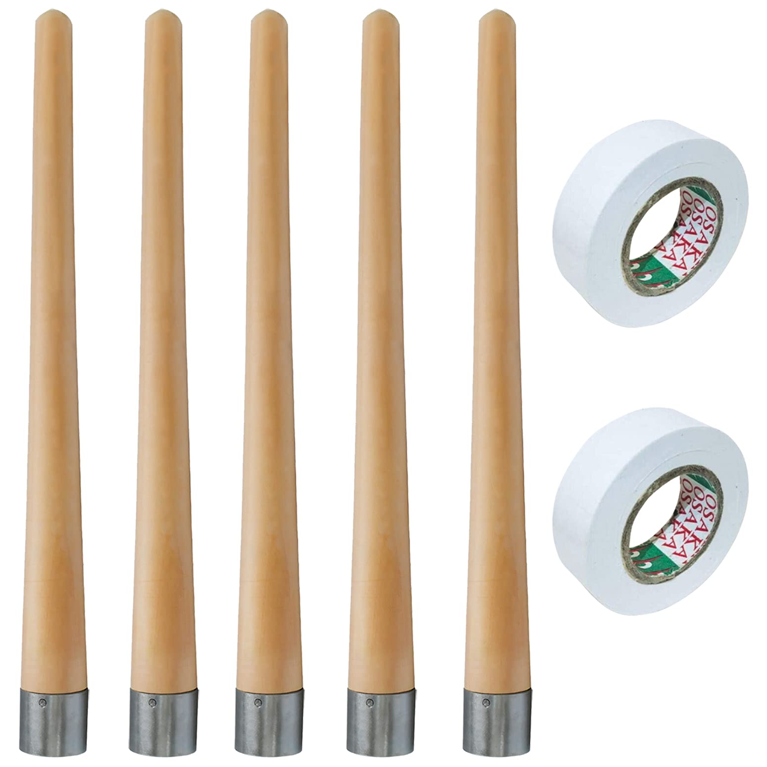 AAProTools 5 Piece of Cricket Bat Grip Cone Wooden Handle with 2 White Tape Ball Free