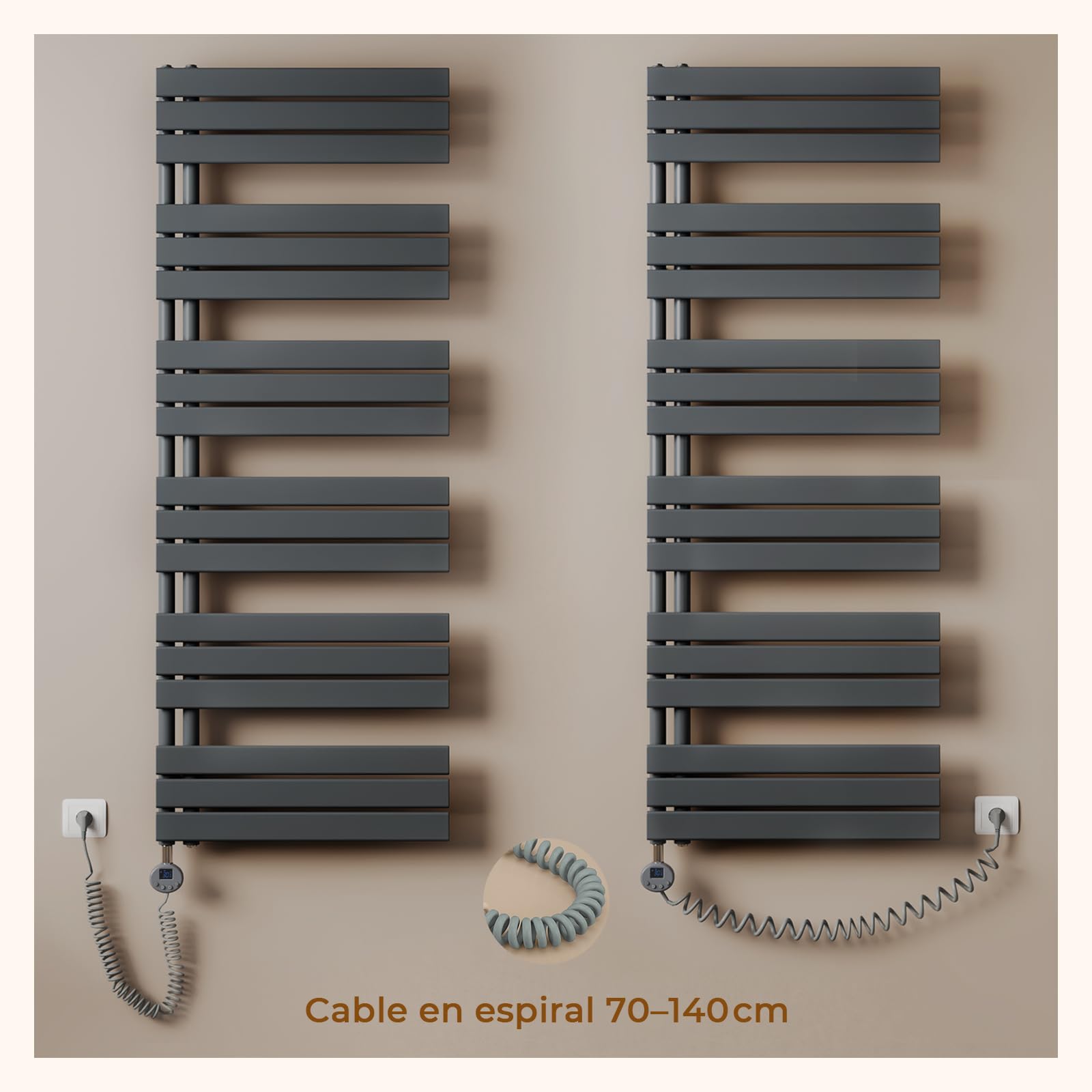 S'AFIELINA toallero eléctrico con termostato Antracita, 1041x400mm, 400W, radiador eléctrico para Toallas, Resistencia eléctrica, Temporizador, termoarredo para baño, Panel con conexión Lateral