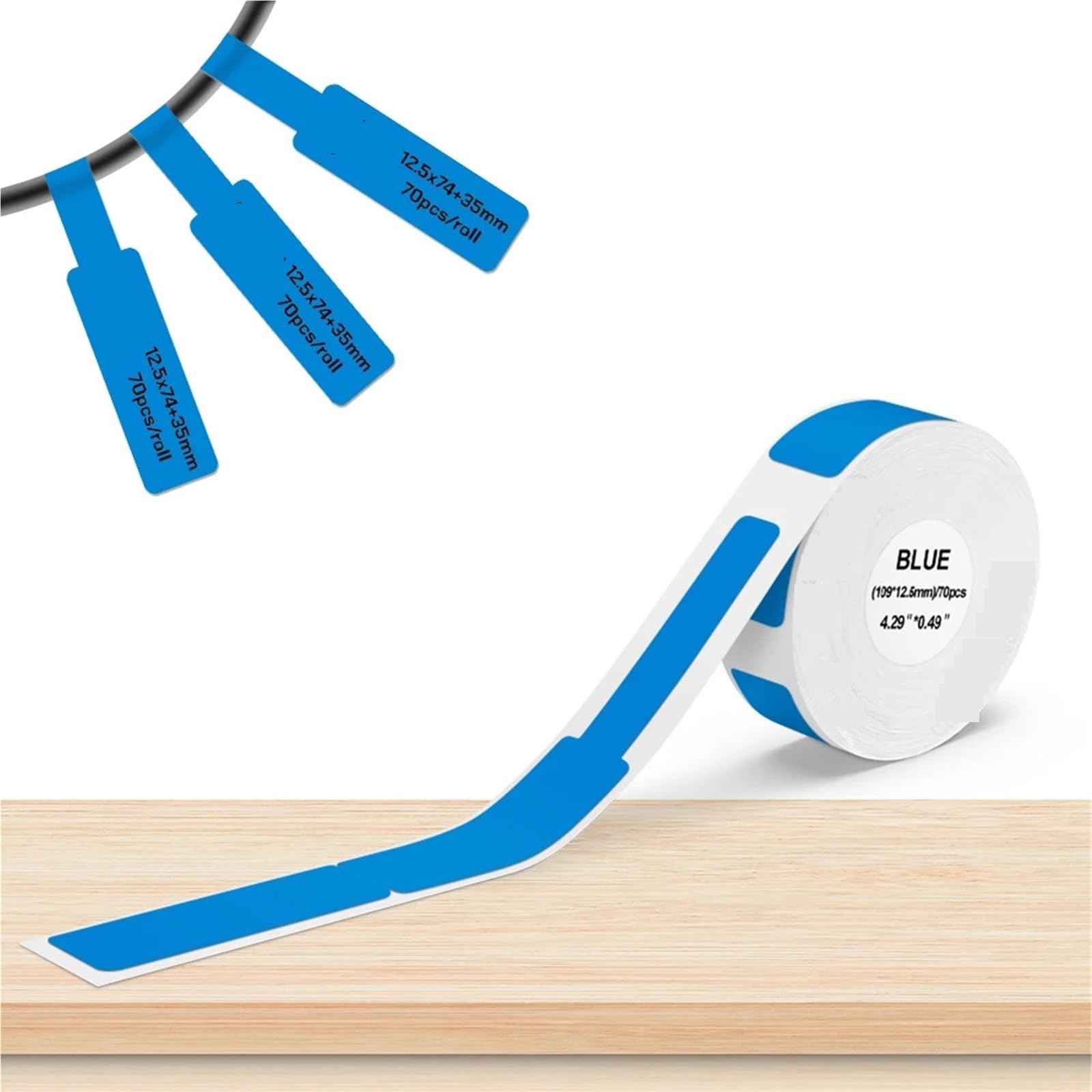 Juego de 10 etiquetas adhesivas de papel blanco para cable de alambre | Cable azul