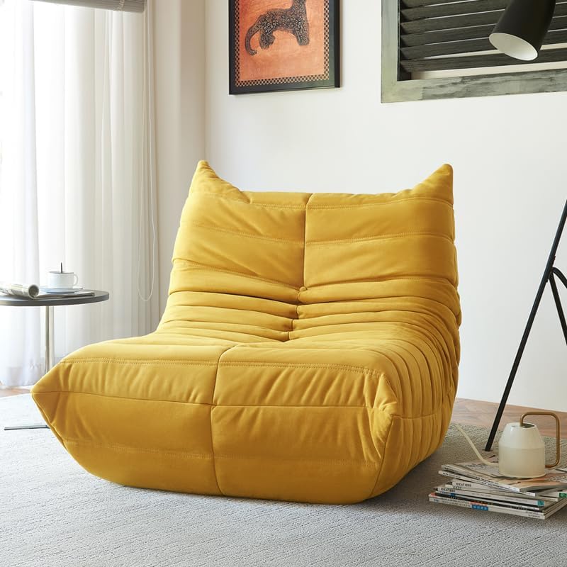 Bean Bag Chair - Corner Sofa, Fireside Chair Bean Bag Sofa Large Bean Bag Chair for Adults,Fireside Floor Couch for Living Room, Bedroom, Gaming & Office (Yellow, Single) Yellow Single