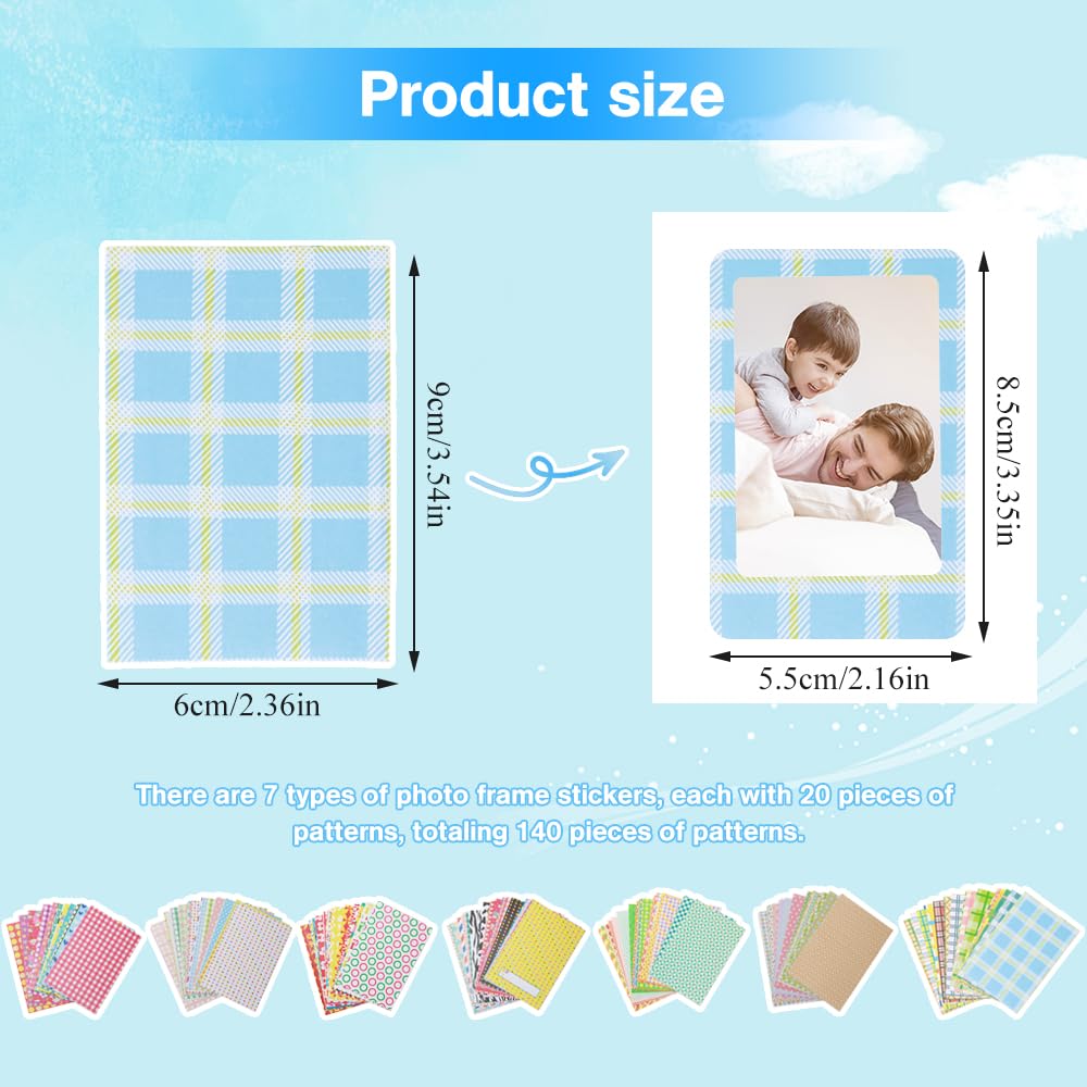 140 sztuk kolorowych naklejek foliowych Polaroid Mini ramki na zdjęcia naklejki Polaroid DIY papierowe ramki na zdjęcia naklejki do Fujifilm Instax Mini 9/8/7S/70/26/50S/90