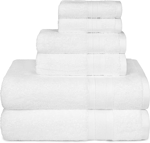 TRIDENT - Juego de toallas blancas 100% algodón, altamente absorbentes, toallas de baño, súper suaves, juego de 6 toallas blancas (2 toallas de