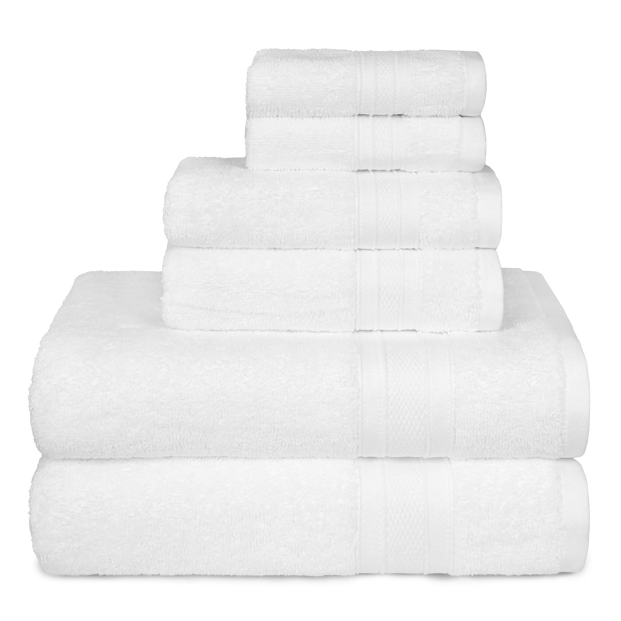 TRIDENT Soft & Plush Luxury Towel Set, 100% Cotton, 2 Bath Towels 2 Hand Towels 2 Washcloths Highly Absorbent Towels for Bathroom, 6 Pieces snowclad White Towel Sets