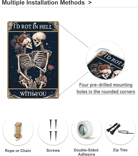 Miniatura 4 de I D ROT IN HELL WITH YOU, decoración gótica divertida para el hogar, decoración de pared de calavera para letreros de lata, humor oscuro para