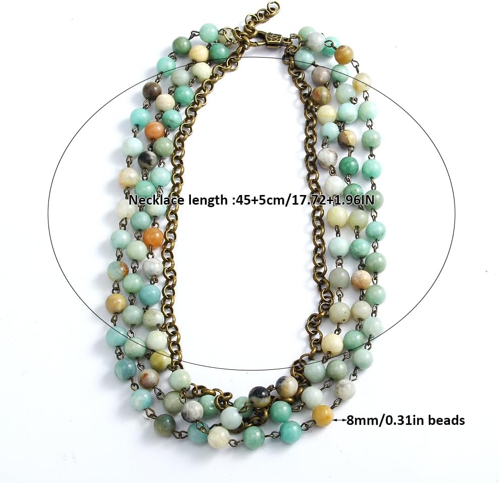 Yomisa 2/3/4 Layered Necklaces for Women,Boho Beaded Pendant Choker Necklaces,Multilayered Bohemian Layering Natural Rose Quartz Beads Labradorite Amazonite Necklace Handmade Trendy Jewelry Gift