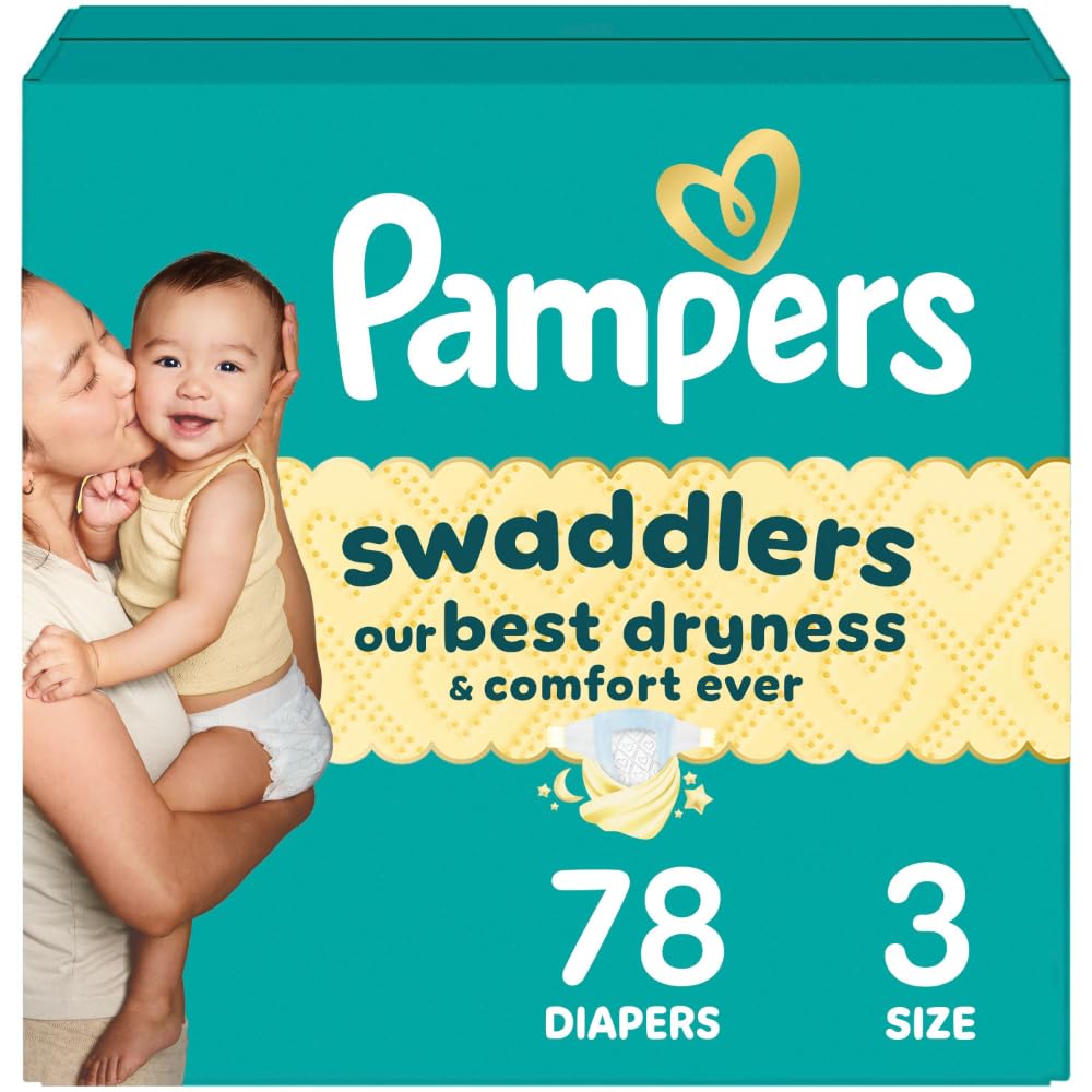 Pampers Swaddlers Diapers, Size 3 (13-26 lbs), 78 Count, Absorbent, Keeps Baby Dry and Comfortable, Skin Safe Disposable Baby Diaper (Packaging May Vary)