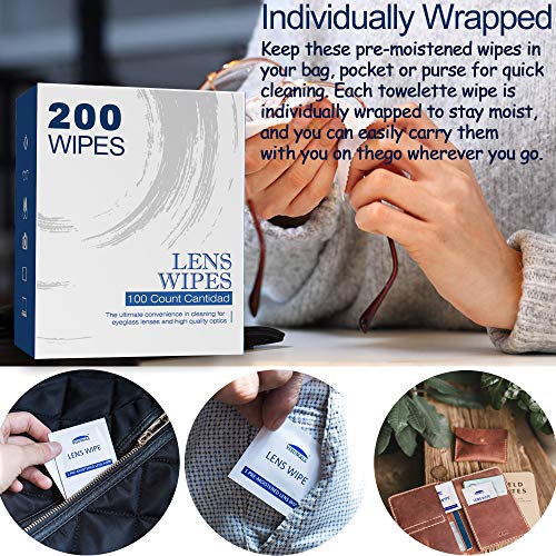 image for VISUMALL Eyeglass Cleaner Lens Cleaning Wipes-200 Individual Wrapped