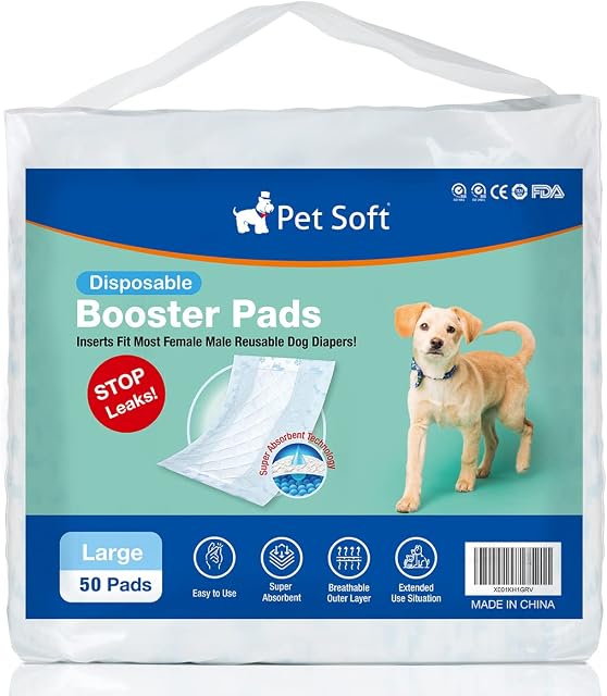 Pet Soft Dog Diaper Liners - Disposable Dog Booster Pads for Male Female Dogs, Period Absorbent Dog Inserts Pads for Dog Nappies(L-50)