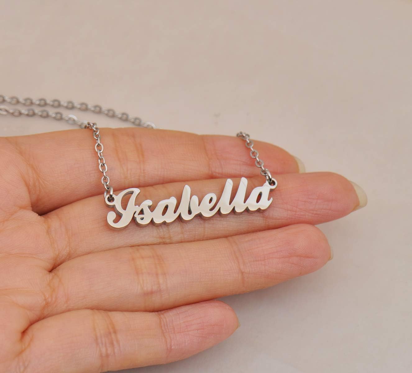 Dancing Wolf Silver Isabella Name Necklace Initial Charm Nameplate Necklaces for Womens Birthday Friendship Jewelry Stainless Steel - Image 3