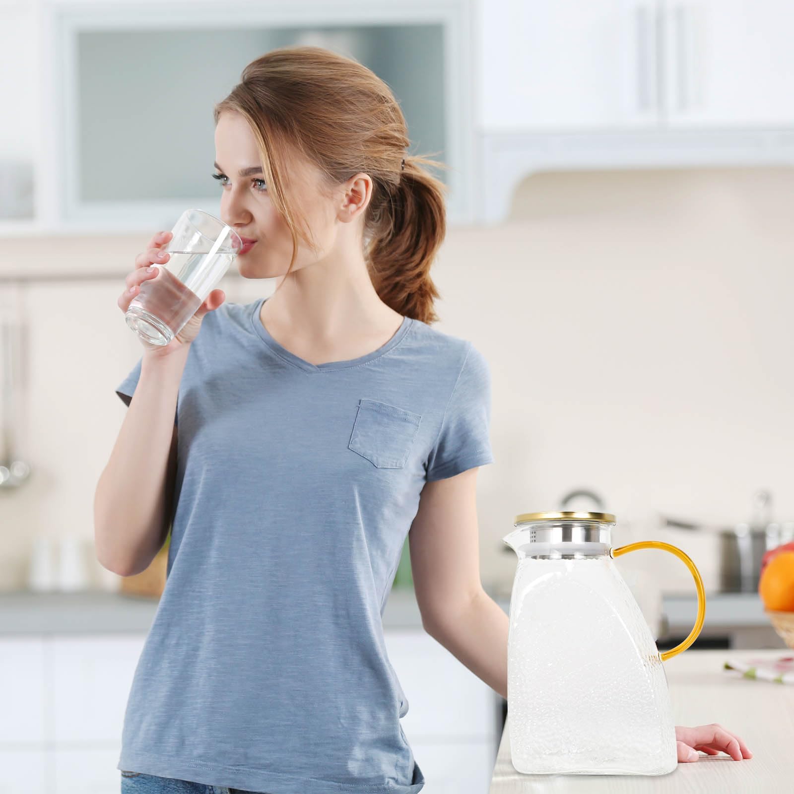 Carafe filtrante à eau pour réfrigérateur 1,8 litre - Carafe élégante en verre Borosilicate adaptée pour porte de réfrigérateur et anti-fuite