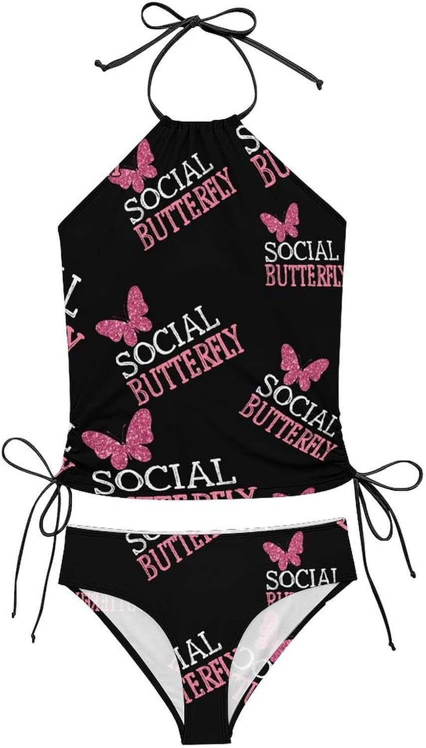 Social Butterflys Women Tankini 2 Piece Swim Bathing Suits | tummy control,high neck top with bottom,swimwear,swimsuits