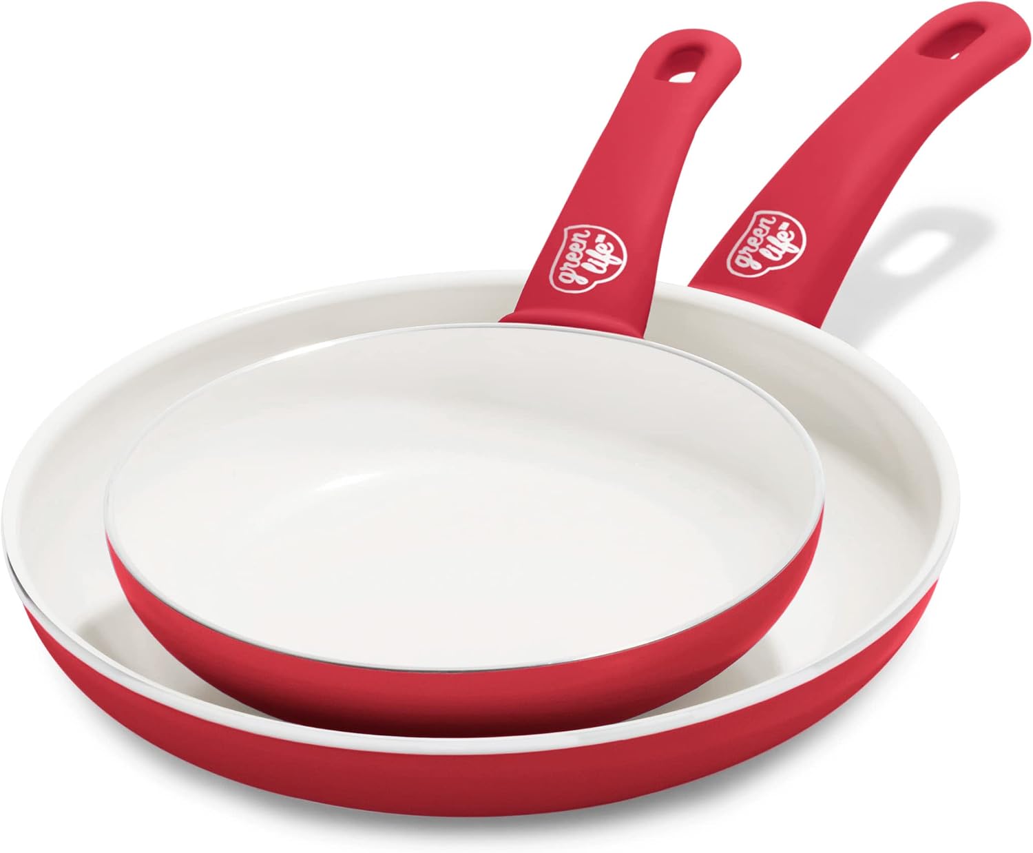GreenLife Soft Grip Healthy Ceramic Nonstick, 7" and 10" Frying Pan Skillet Set, PFAS-Free, Dishwasher Safe, Red