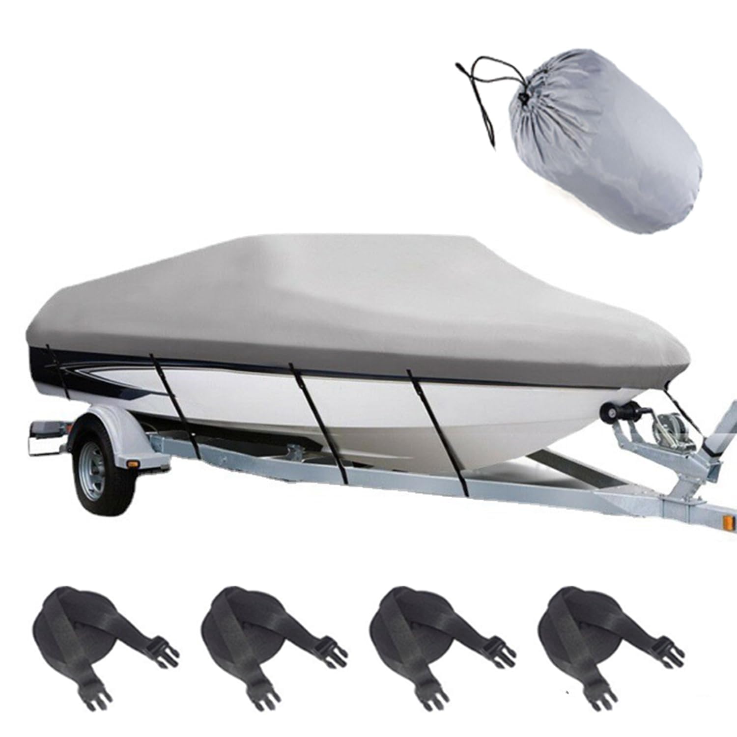 Funda para Barco,Resistente 420D De Grado Marino-Accesorios Barco,518–579 cm,Tela Oxford Impermeable con Protección UV,Casco En v Runabout Jumbo Boat Speedboat Fishing Ski Boat(17-19 FT,Gray)