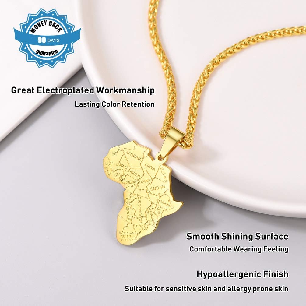 PROSTEEL Stainless Steel Africa Map Necklace for Men Women, 18K Gold/Rose Gold/Black Plated, Customize Available, 22"-24" Adjustable, Come with Box - Image 4