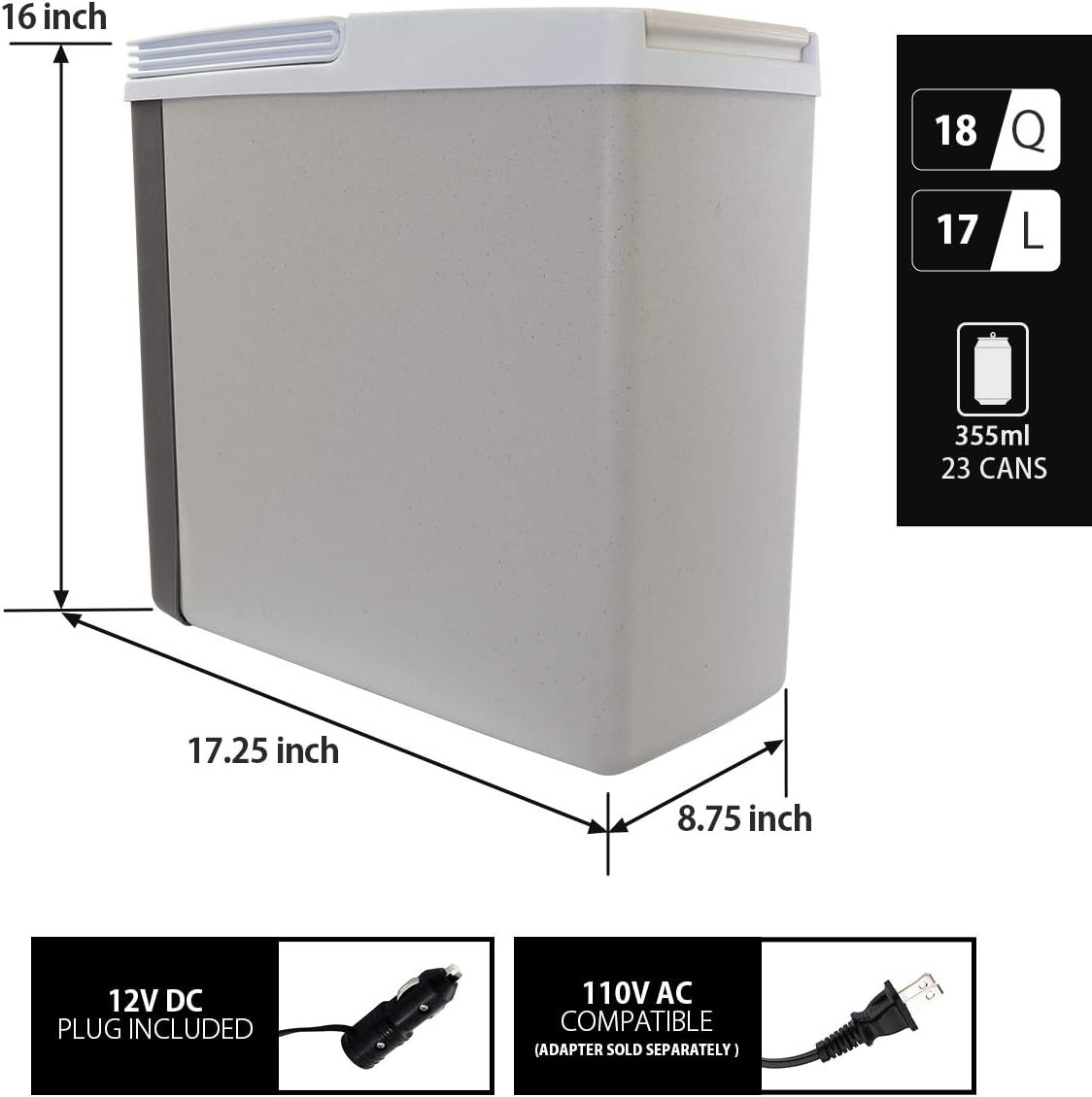 Koolatron Slim Compact P20 Thermoelectric Iceless 12V Cooler Warmer, 17L / 18 Quart Capacity, For Camping, Travel, Truck, SUV, Car, Boat, RV, Trailer, Tailgating, Made in North America : Automotive