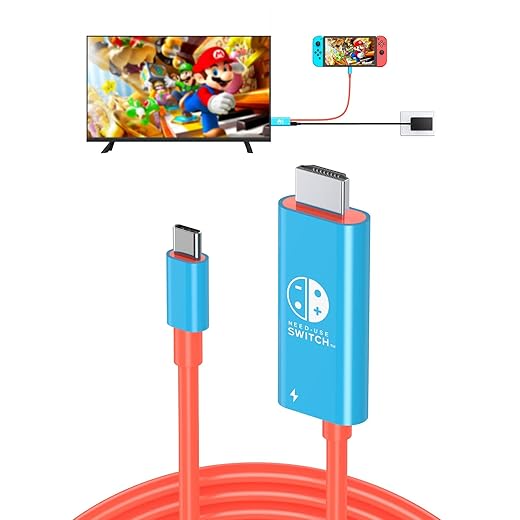 JINGDU Ultraportátil USB Tipo C a HDMI TV Cable Adaptador para Switch/OLED,Cable de conversión HDMI 4K de 2m,Admite TV/cubierta de vapor/ordenador portátil/PC, Rojo y Azul