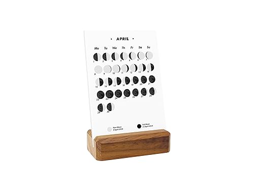 Miniatura 4 de Small Desk Calendar with Lunar Phases for 2024, Moon Calendar with Wooden Base, Dark Color