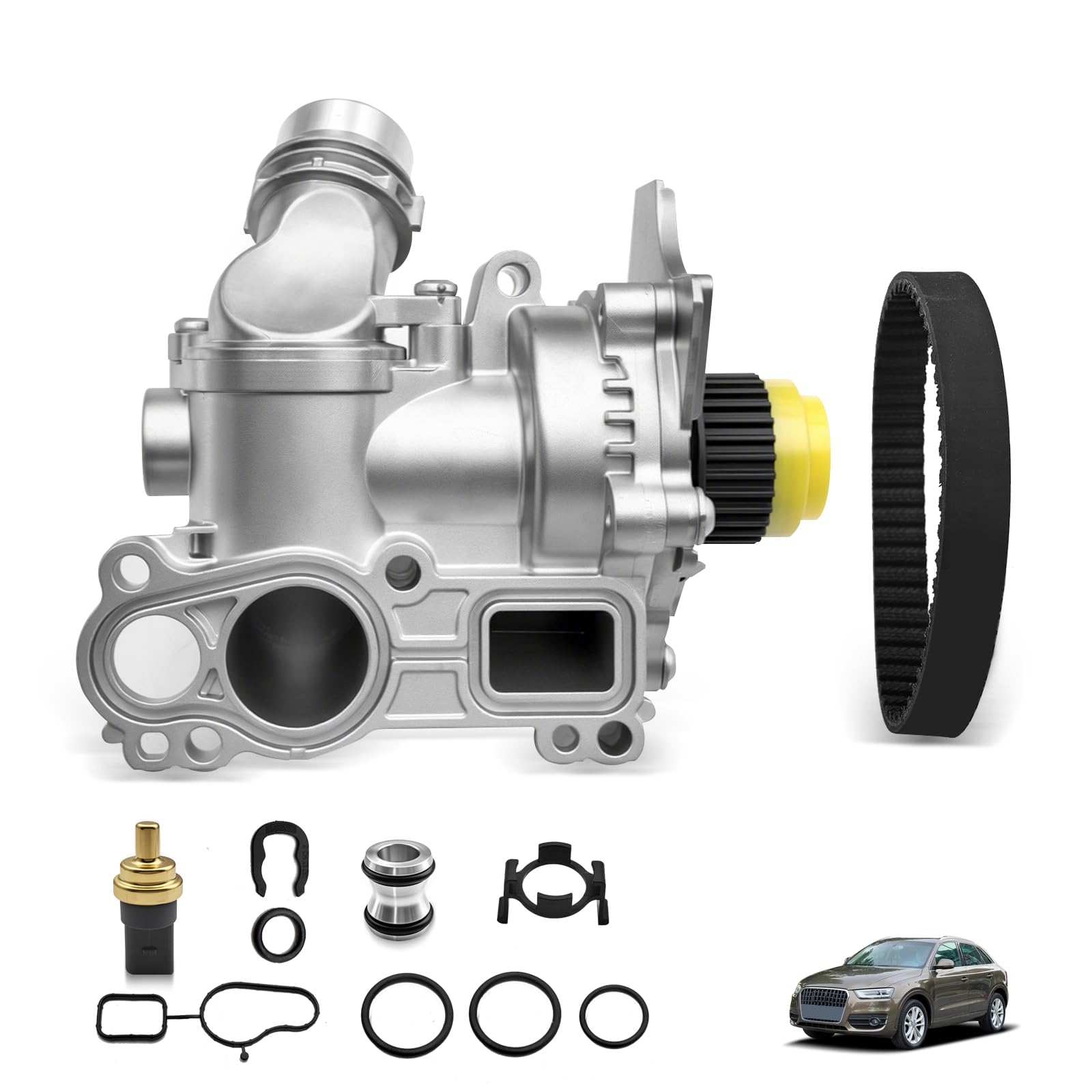 Photo 1 of 06H121026AB Aluminum Water Pump With Belt Compatible for Audi A3 A4 TT For VW Tiguan Jetta Golf GTI Eos Beetle CC 2.0T TSI 06H121026AE 1312460 06H121026AF 06H121026CF 06H121026BA 06H121026BP