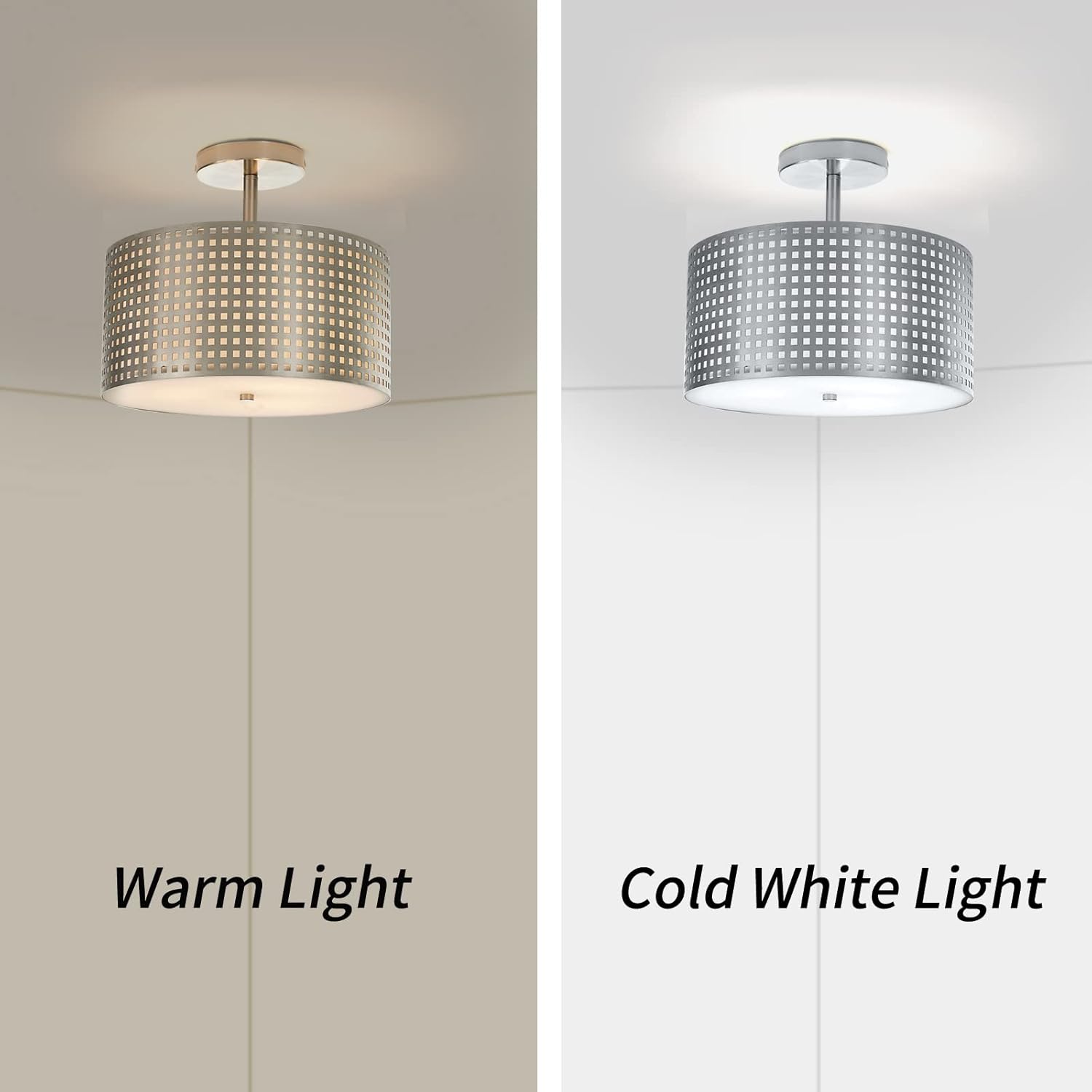 Ceiling Light Fixture - Easric 3-Lights Semi Flush Mount Ceiling Light Modern Light Fixtures Ceiling Mount with Metal Fabric Shade Drum Ceiling Lights for Bedroom,Hallway,Kitchen,Brushed Nickel Finish