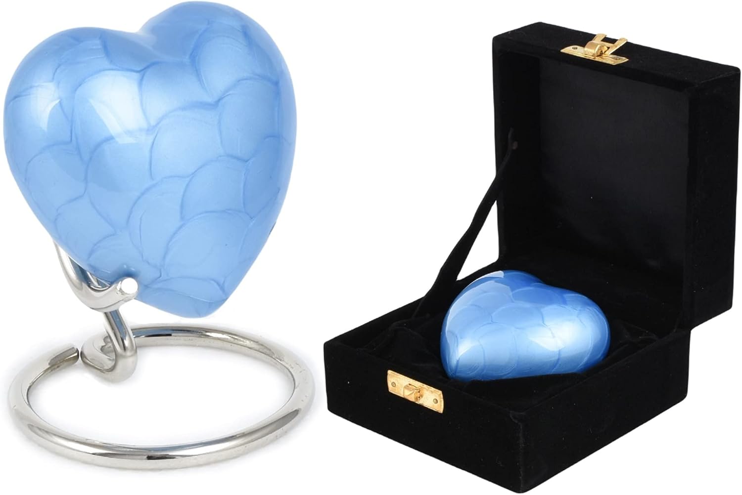 UrnsWithLove Urna de Aluminio con Forma de corazón para Cenizas con Tapa Mejorada, con Caja y Soporte (Aluminio Azul)